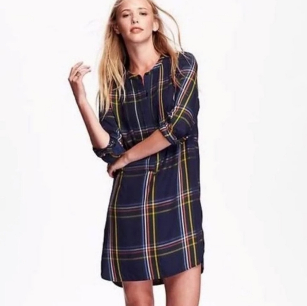 ♡♡ Old Navy Plaid Tunic Shirt Dress Size Large Blue